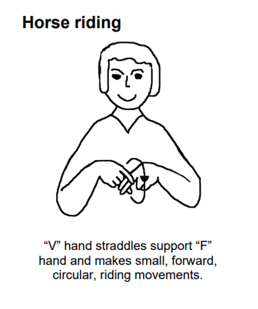 Makaton sign, horse riding